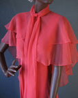 close up, chiffon layered cape over 30s style dress