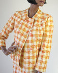 orange plaid double breasted suit jacket, open