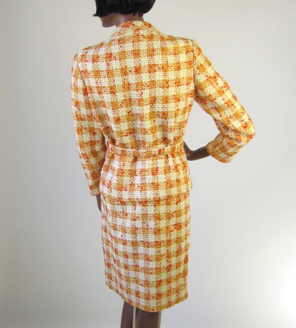 back view, 60s Mod plaid suit skirt and jacket