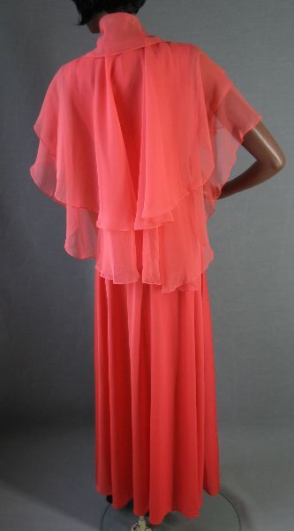 back view, 70s evening gown with capelet