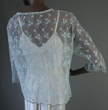 back view, sheer embroidered jacket topper