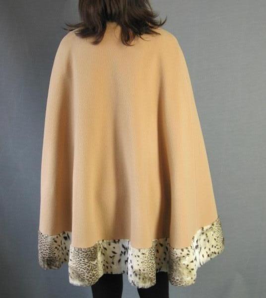 back view, 1970s cape with faux cheetah border trim