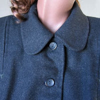 detail close up of collar and decorative stitching,charcoal gray vintage 50s jacket