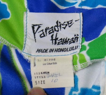 70s Hawaiian mermaid dress label, Paradise Hawaii