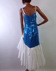 80s Prom Dress Sequined Women's Vintage Turquoise White Paris Sport Club XS/S Dance Party VFG