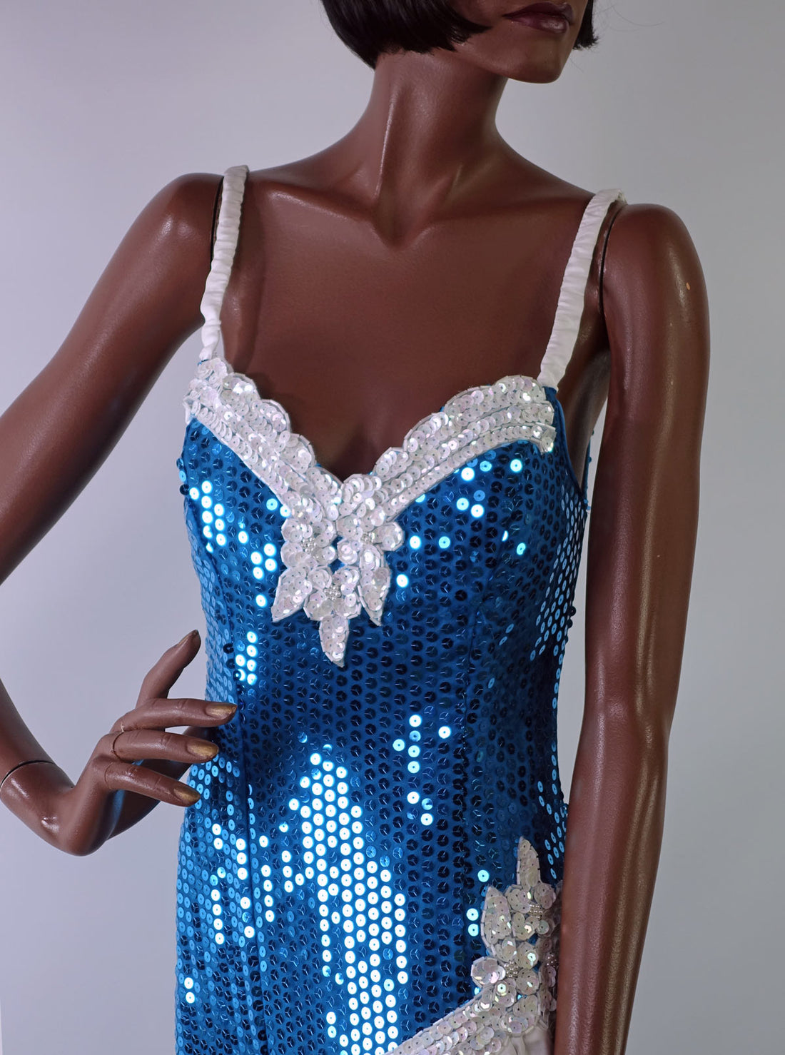 80s Party Dress Sequined Women's Vintage Turquoise & White VFG XS/S