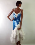 80s Prom Dress Sequined Women's Vintage Turquoise White Paris Sport Club XS/S Dance Party VFG