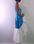 80s Prom Dress Sequined Women's Vintage Turquoise White Paris Sport Club XS/S Dance Party VFG