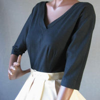 50s Women's Dress Dramatic Black & White Vintage Full Skirt Medium Fit and Flare VFG Pat Hartly
