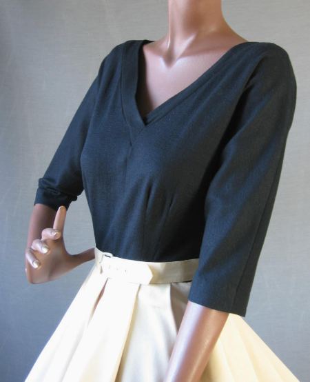 50s Women's Dress Dramatic Black & White Vintage Full Skirt Medium Fit and Flare VFG Pat Hartly