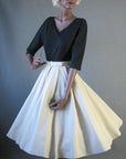 50s Women's Dress Dramatic Black & White Vintage Full Skirt Medium Fit and Flare VFG Pat Hartly