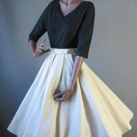 50s Women's Dress Dramatic Black & White Vintage Full Skirt Medium Fit and Flare VFG Pat Hartly