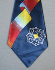 closeup, 1940s wide necktie colorful electric ribbon print