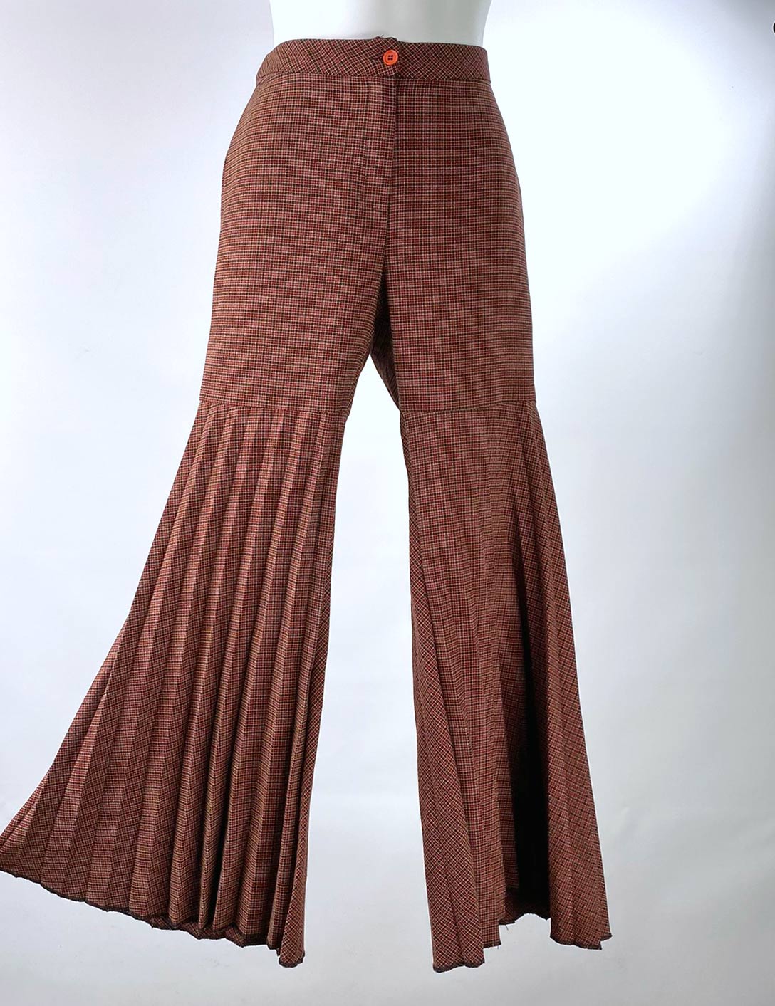 Vintage 70s Women&#39;s Pants Bell Bottom Accordian Pleated Plaid Small to Medium VFG Made in Italy