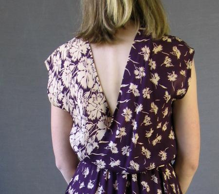 back view of wrapped bodice, 70s floral prints