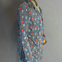 side view, disco shirt in Arts and Crafts style print