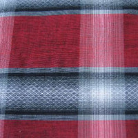 close up detail of novelty weave plaid fabric red gray white black