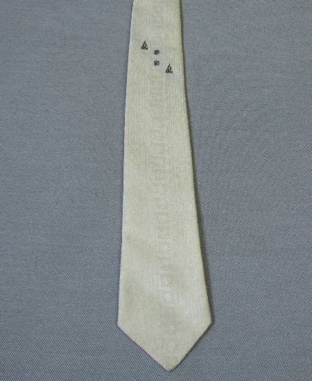 50s 60s vintage Mad Men ivory-color tie shield torch motif