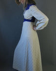 side view, 1970s vintage Bohemian lace maxi dress