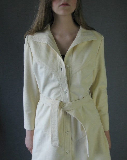 Women's 70s Trench Coat by Samuel Robert Mod Vintage Spy Girl White Ultra Suede Medium VFG