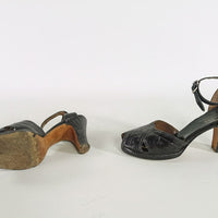 another view, black 40s peeptoe heels with narrow platform