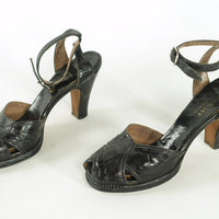 1940s platform peeptoe sandals with ankle straps