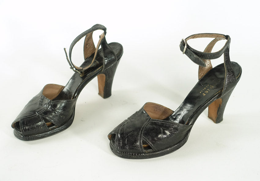1940s platform peeptoe sandals with ankle straps
