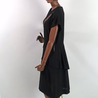 40s Vintage Cocktail Dress Women's Large LBD Sparkly Arrow Accent Peplum VFG