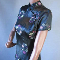 another view of bodice, 60s Shaheen dress, black satin with pastel brocade
