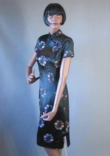 1960s vintage Shaheen black and pink brocade Asian style dress