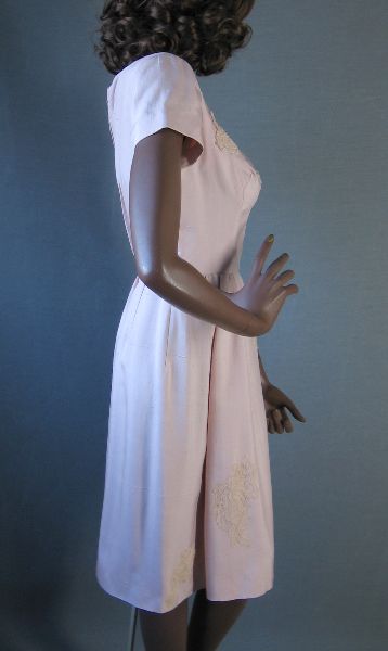 side view, 50s vintage slubbed silk dress