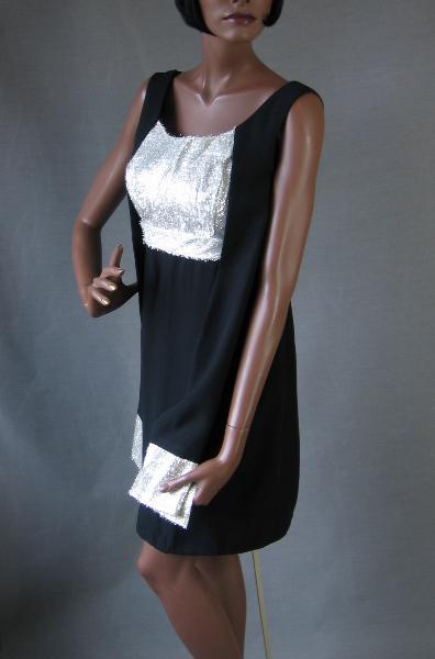 60s Women's Mini Dress Vintage Cocktail Empire Waist Silver and Black Medium VFG 60s Women's Mini Dress Vintage Cocktail Empire Waist Silver and Black Medium VFG