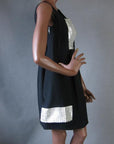 60s Women's Mini Dress Vintage Cocktail Empire Waist Silver and Black Medium VFG