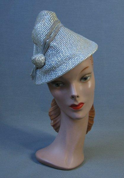 30s 40s Vintage Women's Hat Silver Whimsy Conical Assymetrical VFG