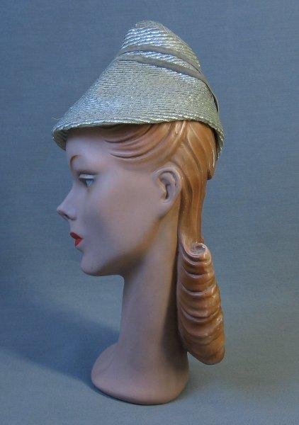 30s 40s Vintage Women's Hat Silver Whimsy Conical Assymetrical VFG