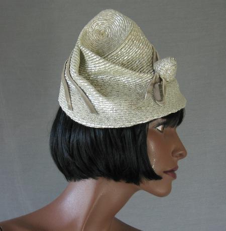 30s 40s Vintage Women's Hat Silver Whimsy Conical Assymetrical VFG