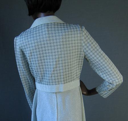 back view of silver houndstooth 70s bomber jacket