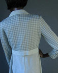 back view of silver houndstooth 70s bomber jacket