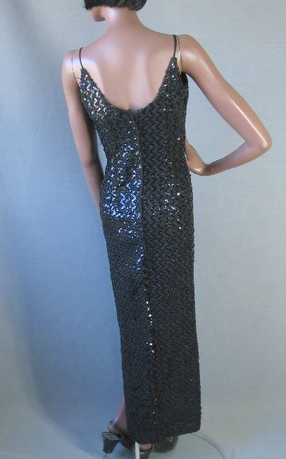 back view, 1960s vintage sequinned long dress
