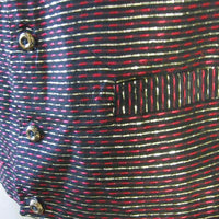 detail, gold red black metallic weave men's vest