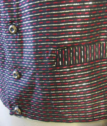 detail, gold red black metallic weave men's vest