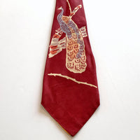 40s vintage necktie featuring peacock on a thorny branch