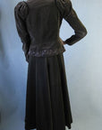 back view, brown velveteen embellished long skirt and jacket