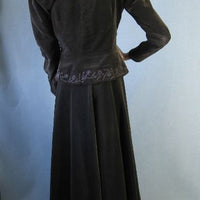 back view, brown velveteen embellished long skirt and jacket