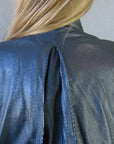 close up detail, suede trim panels and gusset of leather jacket