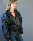 extreme 80s black leather bomber jacket