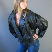 1980s black leather motorcycle style jacket with 