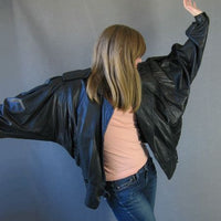 80s leather bomber jacket with batwing sleeves