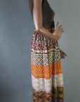 60s Maxi Dress Vintage Tribal Print 70s Women's Boho Dress Small to Medium VFG