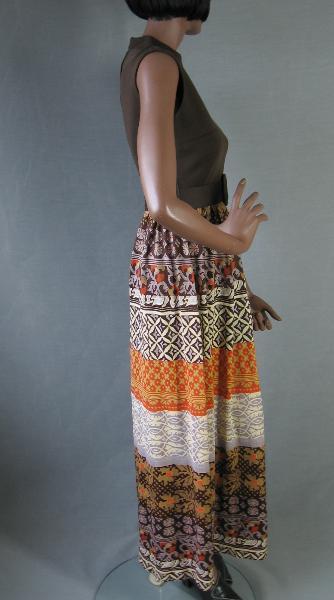 60s 70s Women's Dress Vintage Tribal Print Boho Maxi Belted Small to Medium VFG